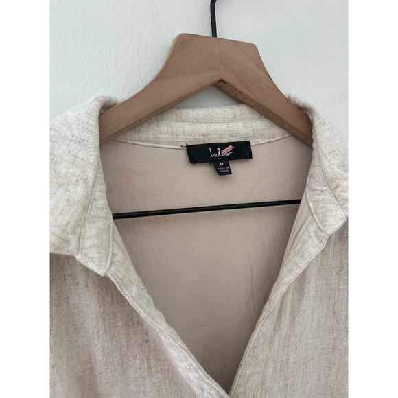 Lulus Italian Summer Linen Midi Dress Womens Medium Beige Button Front Tie Waist - Picture 7 of 13